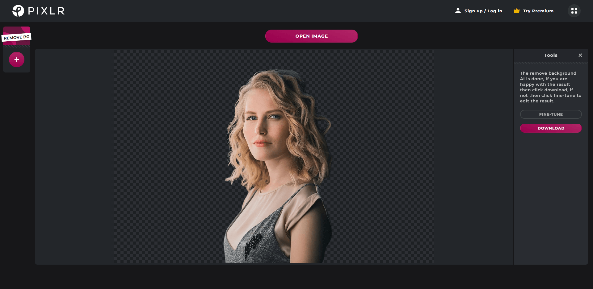 Pixlr offers a specific photo background removal service